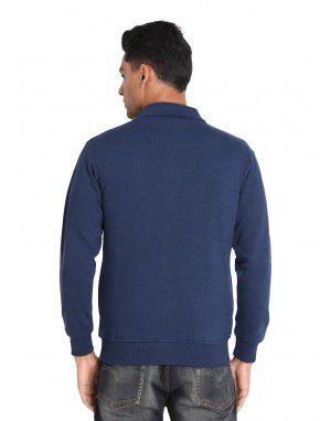 Men Cotton Blend Plain Zipper Sweatshirt Denim